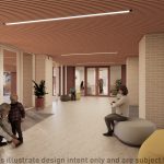 An artist's rendering of a redeveloped vestibule of Bridgeland Place Tower.